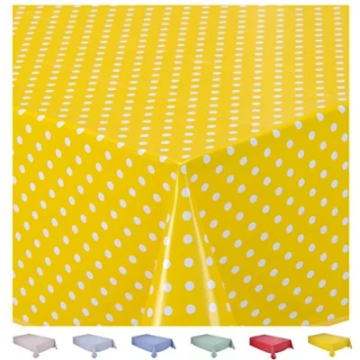 Imagen de Home Direct Mantel de Hule, Rectangular 140 x 180cm Lunares pequeños Amarillo