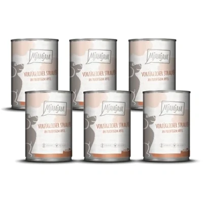 Imagen de MjAMjAM Comida húmeda Premium para Perros Exquisito Bouquet de Manzana afrutado, Pack 6 (6 x 400g), sin Cereales con Extra Carne