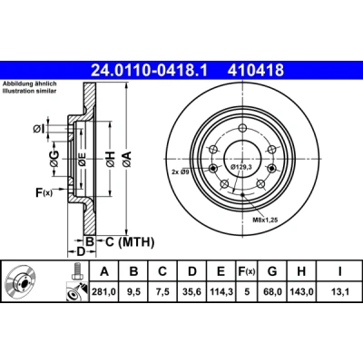 Imagen de ATE 24.0110 0418.1 Disco de freno 281,0 9,5 5 114,3 macizo revestido MAZDA: CX 3