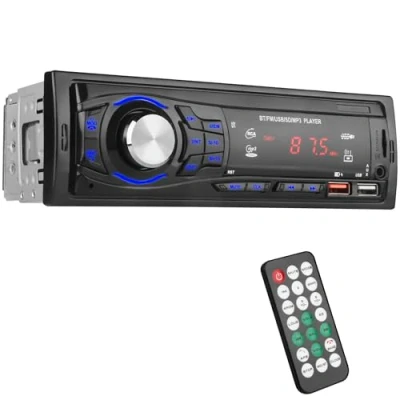 Imagen de Radio Coche Bluetooth 1 DIN Autoradio soporta Llamadas Manos Libres, 2 Puertos USB, SD, AUX in, FM Reproductor de MP3 con Control Remoto