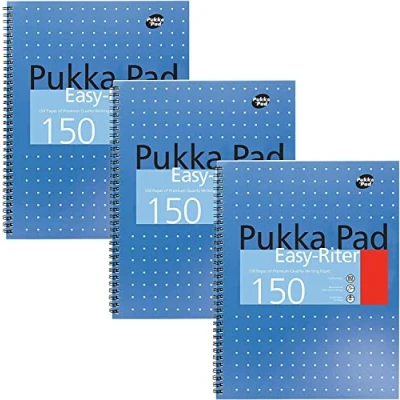 Imagen de Pukka Pads Easy Ritter Pack de 3 Cuadernos espiral doble tapa dura (A4, 150 hojas microperforadas, 80 g/m², raya 8 mm, con margen, 4 taladros), color azul