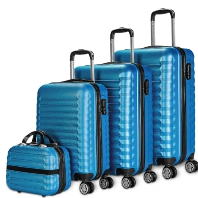 Imagen de NUMADA Juego de Maletas Rígidas 4pzs. Maleta Cabina 53cm, M. Mediana 63cm, Grande 75cm y Neceser. Set Viaje ABS Eco Friendly, 4 Ruedas Dobles, Cierre Combinación (Azul Eléctrico)