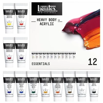 Imagen de Liquitex profesional Heavy Body Pintura acrílica de cuerpo espeso, set 12 tubos 22 ml, colores esenciales