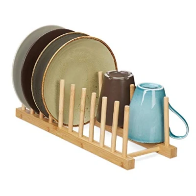 Imagen de Relaxdays Escurreplatos, 10 Platos, Tablas de Picar, Tapas Ollas, Soporte Vajilla, Escurridor Vajilla Bambú, Natural