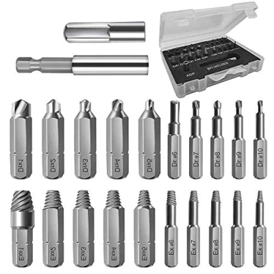 Imagen de LWZko 22 Piezas Extractor Tornillos, Juego Kit Extracción Tornillos Dañados, HSS Magnética Removedor Pernos con 10 Tamaños Taladros y para Tornillo Roto