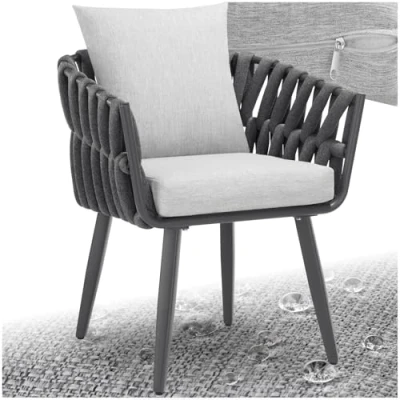 Imagen de TecTake® Silla de Jardín con Diseño Cuerda, Terraza en Aluminio, Cojín Asiento y Respaldo, Fundas Extraíbles Repelentes al Agua, Patas Plástico Ajustables, Resistente a Intemperie