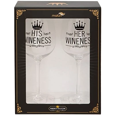 Imagen de Juego de dos copas vino &#039;His Wineness &amp; Her Wineness&#039;, 420 ml, en caja regalo