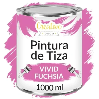 Imagen de Creative DECO 1L Fucsia Intenso Pintura a la Tiza para Muebles Chalk Paint Madera Mate y Lavable sin Lijar Renovación, Decoración, Manualidades Posible Efecto de Barrido Gradiente