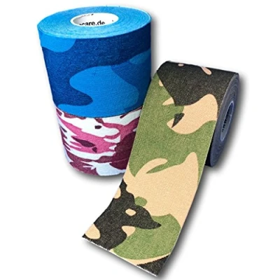 Imagen de LisaCare Kinesiologie Tape Sport Juego de 3 cintas adhesivas médicas, cinta rodilla, fútbol, mezcla camuflaje 5 cm x m (3 rollos)