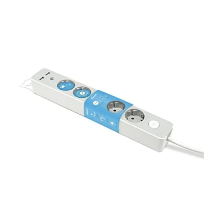 Imagen de Garza Regleta Design con Interruptor, 5 Tomas, 2 USBs, Cable 1.4 m, Enchufe Plano, Protección Infantil, Color Gris