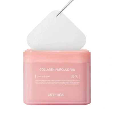 Imagen de MEDIHEAL Collagen Ampoule Pad Square Cotton Facial Toner Pads &amp; Ceramide Skin Firming Restore Elasticity Tighten Wrinkles Lines Vegan Eco Silk Pads, 100
