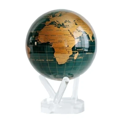 Imagen de Globo MOVA Mapa Mundial Verde y Oro 4.5&quot;con Base Giratorio Solar, Regalo Único, Decoración para Hogar Oficina Hombres, Mujeres Niños
