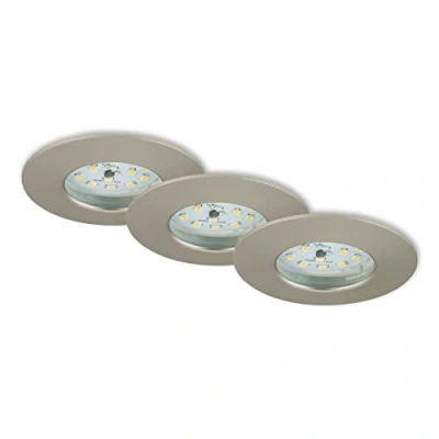 Imagen de BRILONER Leuchten Focos LED empotrables, Set de 3 lámparas techo 5 vatios, 400 lúmenes, 3.000 Kelvin, IP44, Níquel mate, 75x28 mm cada unidad