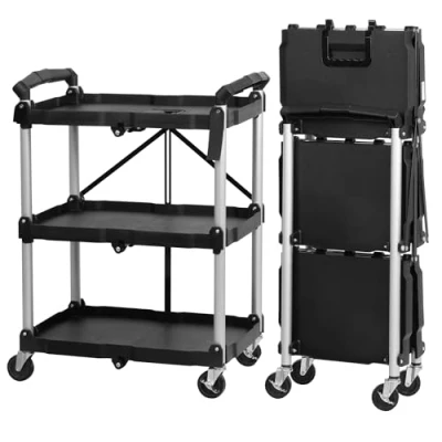 Imagen de Mahlzeit Carro de Servicio Plegable con Ruedas Capacidad Carga hasta 150 kg 64 x 40,5 82 cm Carrito Hoteleria 3 Estantes Plegables Cocina Niveles
