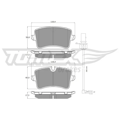 Imagen de TOMEX brakes TX 16 81 Juego de pastillas freno Eje trasero con contacto avisador desgaste AUDI: A8 D4