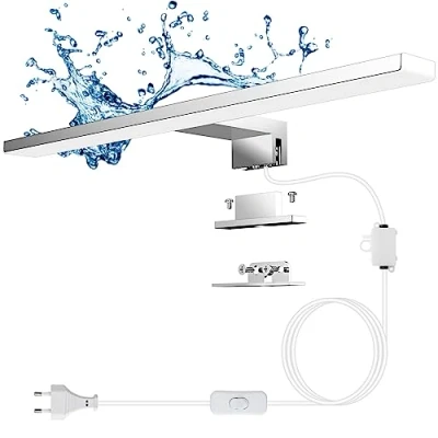 Imagen de Aourow Lampara Espejo baño 5W,300mm 500lm Aplique Luz con Cable Interruptor,Blanco Neutral 4000K Lámpara de LED Resistente al Agua IP44 para y Armario CLASE II