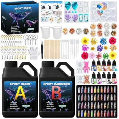 Imagen de KIMIGO Resina Epoxi 1020 ml,Resina Transparente,1: 1 Relación Kit,con Pigmento e Endurecedor,Moldes de Silicona,para Bricolaje,Artesanía, Hacer Colgante,Llavero