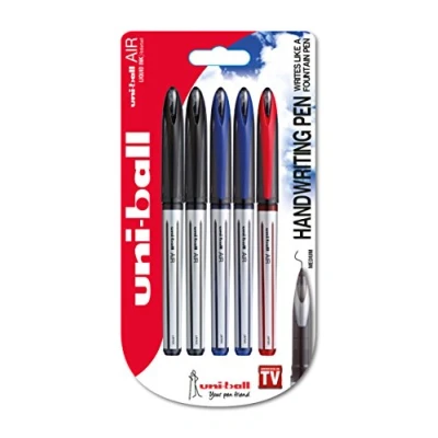 Imagen de Uni Ball UBA 188 L Air Pack de 5 bolígrafos, punta estilográfica, color negro, rojo y azul