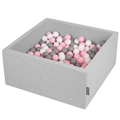 Imagen de KiddyMoon 90X40cm/200 Bolas ∅ 7Cm El Cuadrado Piscina De para Ninos Hecha En La UE, Gris Clr:Blanco/Gris/Rosa Clr