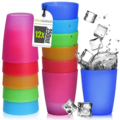Imagen de idea station Neo vasos plastico duro 12 x 250 ml colores el juego de irrompibles es perfecto para bebés y niños ideal como vaso camping viajes
