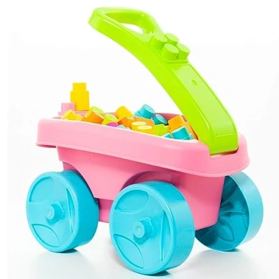Imagen de MOLTO Carrito con 20 Bloques Rosa Juego de Vagón Construcción Juguetes Sensoriales para Bebes Educativos Niños +6 Meses