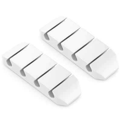 Imagen de deleyCON Pack de 2 Portacables Guía Cables Autoadhesivo Fijación Organizador Clips Para Sujeción Gestión Abrazaderas 4 Blanco