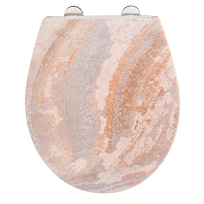 Imagen de WENKO asiento de WC Canyon, inodoro higiénico Duroplast antibacteriano con cierre suave y Fix Clip acero inoxidable, tapa superficie relieve, 38 x 44,5 cm
