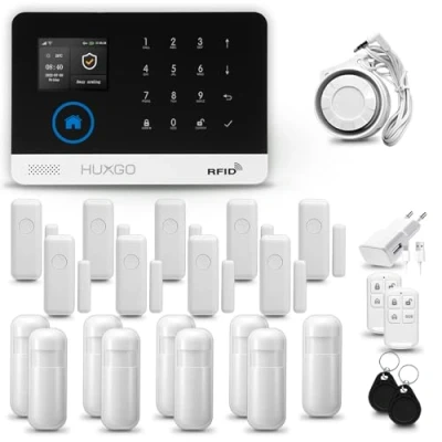 Imagen de HUXGO® HXA003 Alarma casa con Sirena Exterior WiFi + gsm Kit 9X sensores PIR de Movimiento, Puerta/Ventana Tuya App.con Aviso a movil