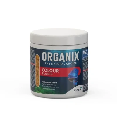 Imagen de OASE ORGANIX Colour Flakes, 250 ml alimento en escamas para peces de acuario, la zona superior natación