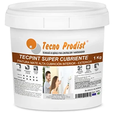Imagen de TECPINT SÚPER CUBRIENTE de Tecno Prodist 1 Kg (BLANCO) Pintura para Exterior e Interior al Agua Cubrición extra, acabado blanco Alaska Lavable Sin olor, no salpica Fácil Aplicación