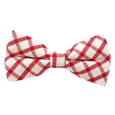 Imagen de DonDon Pajarita de algodón para hombre a cuadros 12 x 6 cm ajustable y lista usar rojo blanco