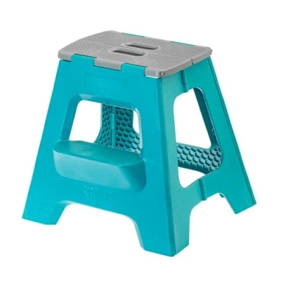 Imagen de VIGAR Taburete Plegable Modelo Compact 40 cm de Altura con Escalón Resiste hasta 150 kg Peso 80% Plástico Reciclado Ideal Cocina, Baño y Camping Turquesa