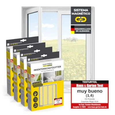Imagen de EASYmaxx Mosquitera para Ventanas con Magic Click Cortada Individualmente a Medida Todas Las de hasta 150x130 cm Fácil instalación 12 imanes sin taladrar ni atornillar 4 Pieza