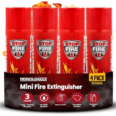 Imagen de 4X Pequeño Extintor para Casa Mini Aerosol Todo en Uno Cocina, Camping, Autocaravana, y Chimenea de ReinoldMax