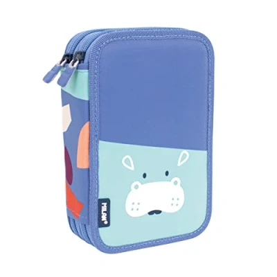 Imagen de MILAN® Plumier 2 pisos con contenido serie especial Fun Animals azul