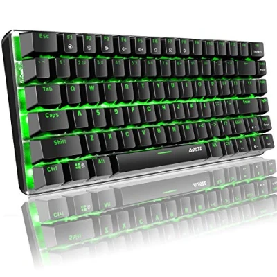 Imagen de Hoopond Teclado mecánico, AK33 Verde LED retroiluminado USB Cable Gaming 82 Teclas mecánico Compacto para Juegos con Anti Fantasma Jugadores, mecanografistas