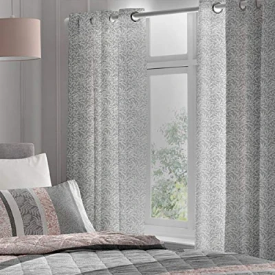 Imagen de Dreams &amp; Drapes Hanworth Par de Cortinas con Ojales, Plata, Tela, poliéster, Rosa, Eyelet Curtains