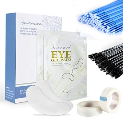 Imagen de 50 Pares Parches Extensiones de Pestañas Almohadillas Gel+100pcs Pinceles Micro Aplicadores+50Pcs Cepillos Pestañas+2pcs Cinta Médica para Extensión Pestañas(set02)