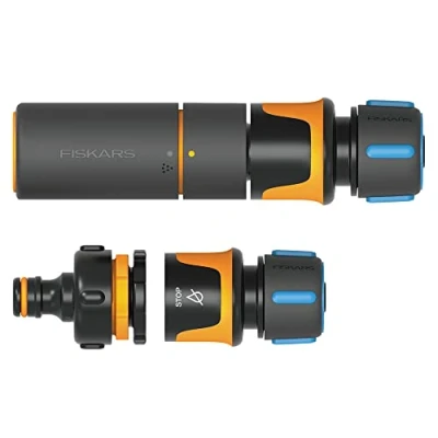 Imagen de Fiskars boquilla de manguera: kit básico, SoftGrip, Con manguera, conector grifo múltiple y conectores Ø 1,3 1,5 cm (1/2 5/8&#039;&#039;), Negro/Naranja/Azul, 1027091
