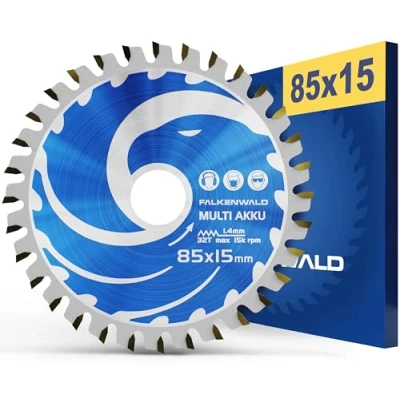 Imagen de FALKENWALD ® hoja de sierra con batería, 85 x 15 mm, ideal para madera, metal y aluminio, compatible Bosch GKS 12 V 26 Makita Mini circular mano, universal