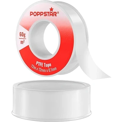 Imagen de POPPSTAR cinta de teflon 60g/m² fontanero PTFE para rosca fina FRp (cinta selladora agua y gas) 12m x 12mm 0,1mm