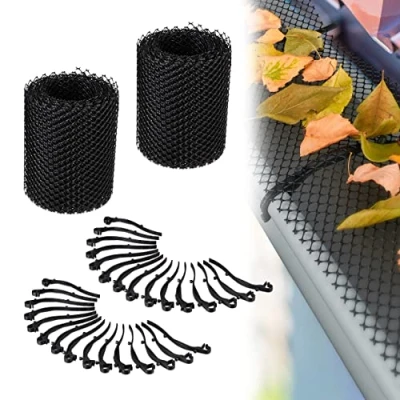 Imagen de Relaxdays Pack de 2 Canalones, 6 m x 15 cm Cada uno, Plástico, Rejillas Protectoras Canaletas, Negro, 0.1 599