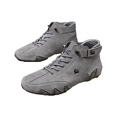Imagen de Dzhzuj Botas Altas de Gamuza Hechas a Mano Italianas, Zapatillas Casuales Cuero para Hombres, Transpirables Senderismo, Impermeables y Antideslizantes (42,Grey)