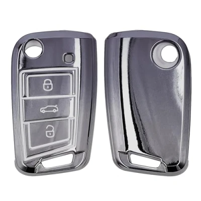 Imagen de kwmobile Carcasa para Mando Compatible con VW Golf 7 MK7 Llave de Coche 3 Botones Funda Llaves TPU Gris Oscuro/Plata