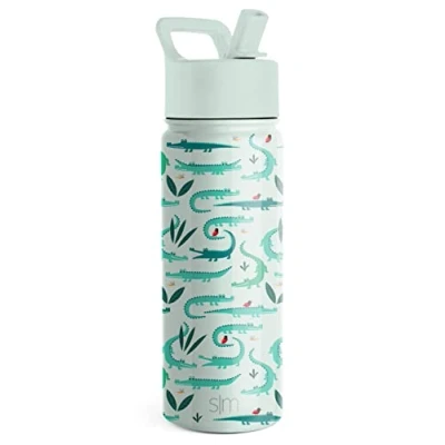 Imagen de Simple Modern Kids Water Bottle with Straw Lid Insulated Stainless Steel Reusable Tumbler for Toddlers, Girls, Boys Summit Collection 18oz, Green Crocodiles