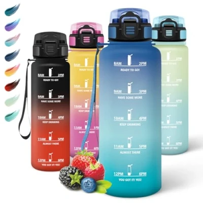 Imagen de Motswedi Botella Agua Gimnasio, 1500ml sin BPA, Agua, Reutilizable, con Marcador de Tiempo, Cantimplora para Oficina, Escuela, Yoga, Azul Verdoso