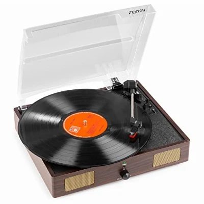 Imagen de Fenton RP106DW Platino de Vinilo USB con Altavoces Integrados, Madera Oscura, diseño Retro, Apagado automático, convertidor MP3, Tapa Antipolvo