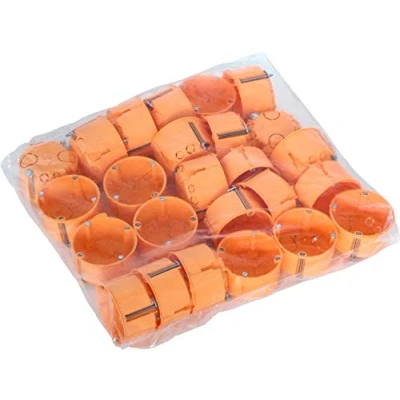 Imagen de Meister Caja de Pared Hueca empotrada, 45 mm Profundidad, Color Naranja, 25 Unidades, diámetro 68 mm, Orificio fresado para instalación interruptores y enchufes, derivación,