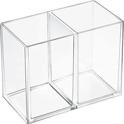 Imagen de 2 Compartimentos Portalápices, Organizador de Brochas Maquillaje, Papelería, Transparente Acrílico Maquillaje Soporte para Oficina, Pinceles, Almacenamiento
