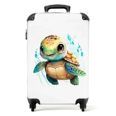 Imagen de NoBoringSuitcases.com Maleta Infantil, Niño, Niños con Ruedas, Cabina Maletas de Viaje Infantiles, Equipaje Mano (55x40x20 cm), (Tortuga Blanco)